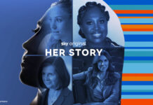 Frauenkopf mit "Her Story"-Logo