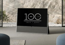 Fernseher mit 100 Jahre Loewe Logo