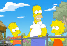 Homer, Lisa und Bart Simpson auf einer Brücke