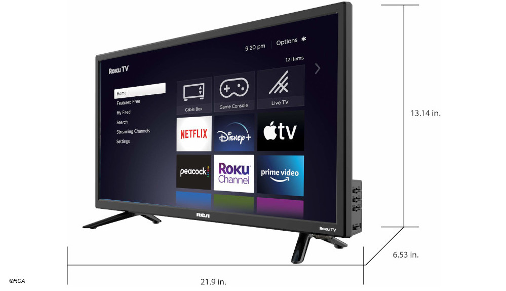 RCA RK24HF1, 24 Zoll Roku TV, Seitenansicht