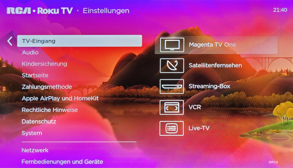 RCA RK24HF1, Roku TV, Einstellungen