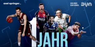 1 Jahr Dyn Banner mit Sportlern im Hintergrund