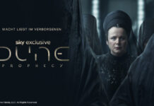 Dune Prophecy Logo mit Emily Watson im schwarzen Gewand