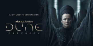 Dune Prophecy Logo mit Emily Watson im schwarzen Gewand