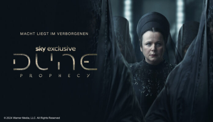 Dune Prophecy Logo mit Emily Watson im schwarzen Gewand