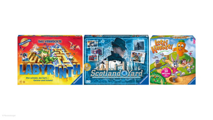 Die Ravensburger Spiele "Das verrückte Labyrinth", "Scotland Yard" und "Lotti Karotti"