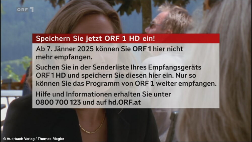 Seit 28. November gibt es auch auf ORF1 und 2 große Hinweise zur bevorstehenden SD-Abschaltung