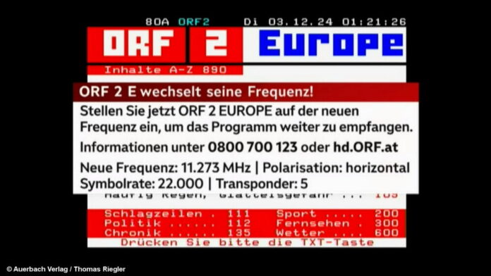 Seit dem 3. Dezember gibt es auf ORF2 E Hinweise zum Frequenzwechsel