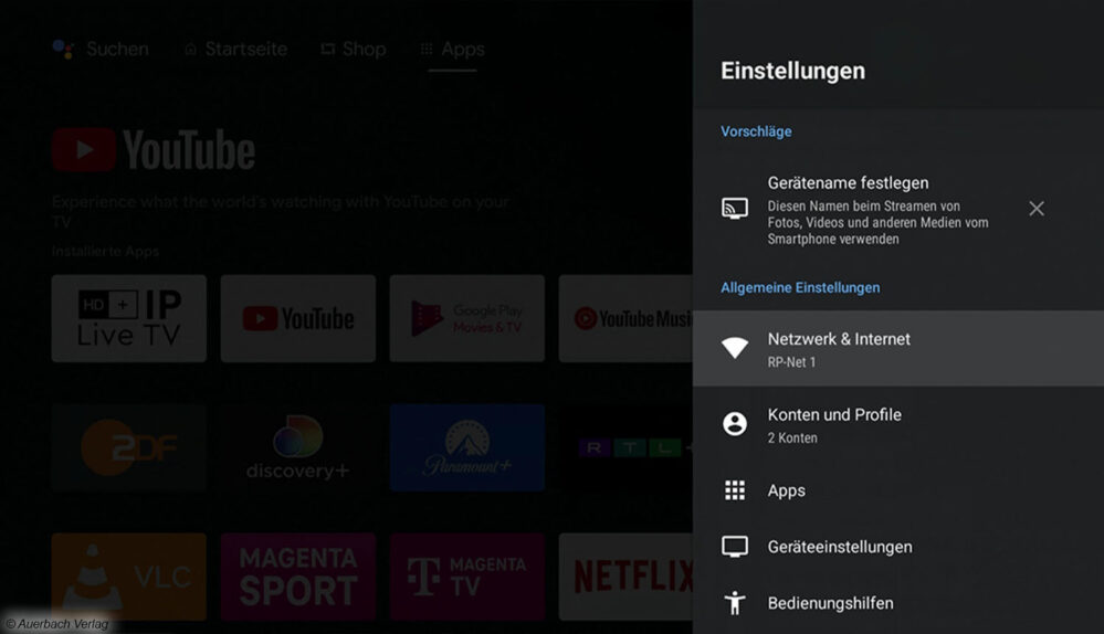 Da der HD+-Stick auf Android basiert, werden wichtige Einstellungen auch im Android-Menü getroffen, darunter die WLAN-Integration und Bildeinstellungen