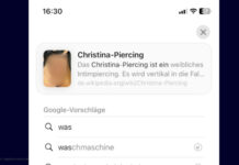 Das Wort "Was" führt in der Apple-Suche aktuell zum Foto eines Intim-Piercings.