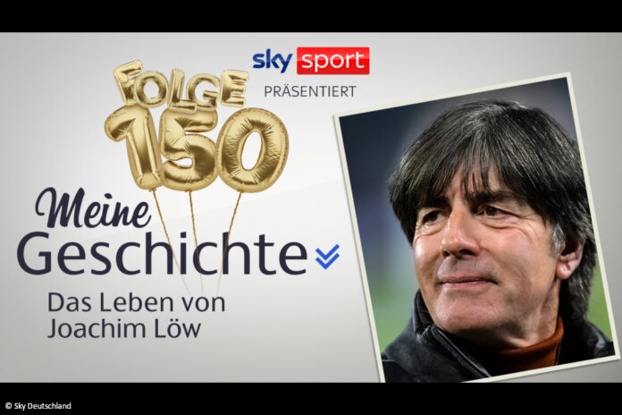 Ankündigungsbild zu "Meine Geschichte - Das Leben von Joachim Löw". Ein Foto von Jogi Löw und ein Schriftzug.